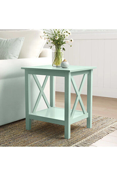 Poyraz Furniture Accessory Ahşap Yan Sehpa, Dekoratif Yan Sehpa, Raflı, Salon...