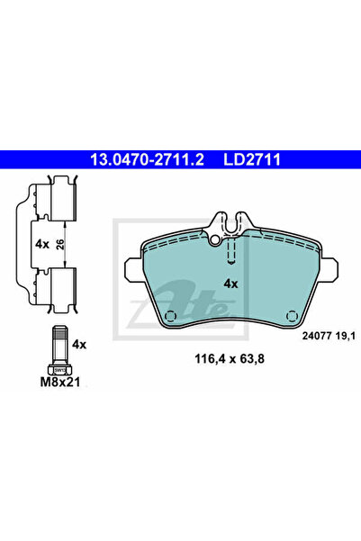 Ate Σετ τακάκια φρένων, δισκόφρενο 13.0470-2711.2