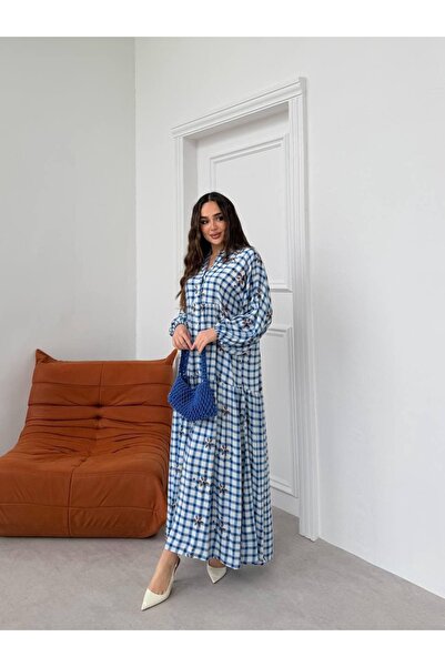 REDMİNA fashion Pötikareli Nakış Detaylı Bohem Elbise