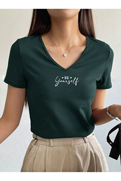 SUNFREE Slogan Be Yourself Printed V-Neck Basic Cotton Pack Women's Combed Co...