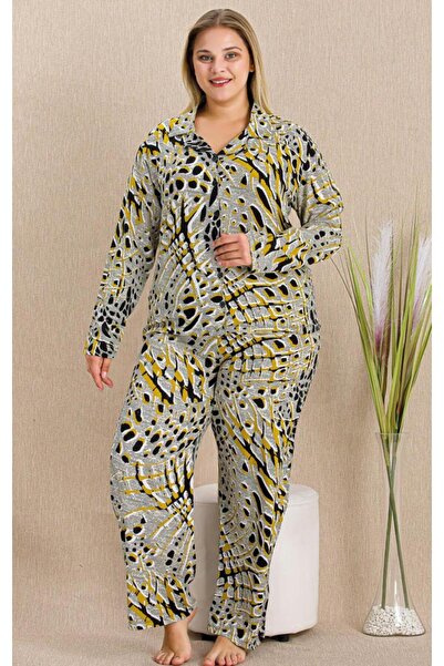 by İGP Woven Fabric Button-Front Plus Size Pajama Set