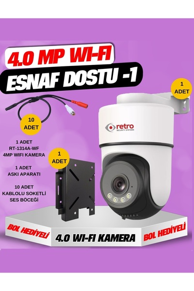 Retro RT-1314A-WF 4MP Sesli Gece Renkli Ptz Kamera+Askı Aparat+Ses Böceği