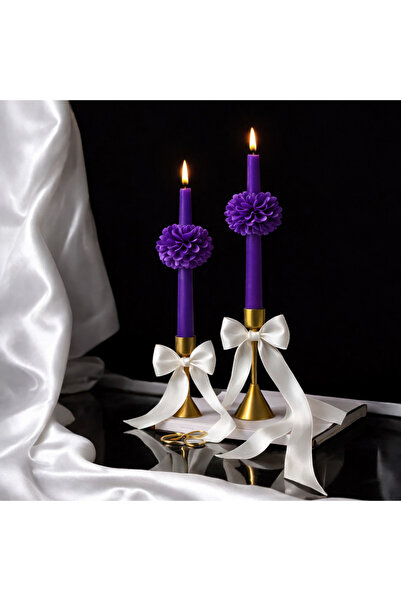 By Şirin Candle Mor Şamdan Mumları ve Şakayık Süsleri