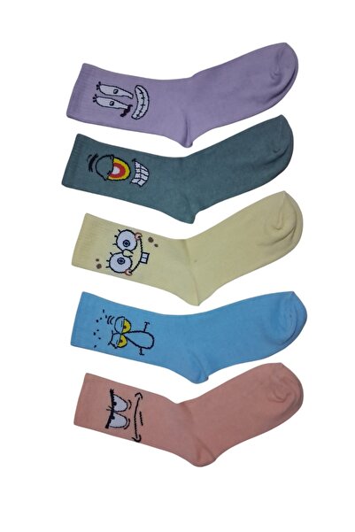 pemmagaza 🧦 5’li Sünger Bob Desenli Unisex Çorap Seti – Renkli & Konforlu