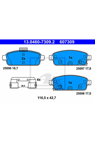 Ate Σετ τακάκια φρένων, δισκόφρενο 13.0460-7309.2