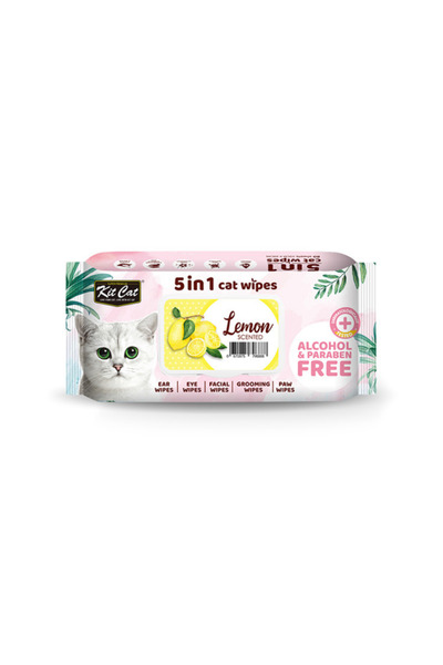 Kit Cat Wet Wipes 5 in 1 Lemon Scented 80 pcs Pack of 3