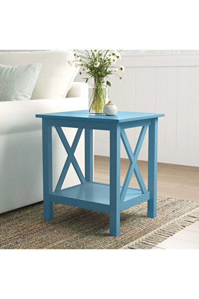Poyraz Furniture Accessory Ahşap Yan Sehpa, Dekoratif Yan Sehpa, Raflı, Salon...