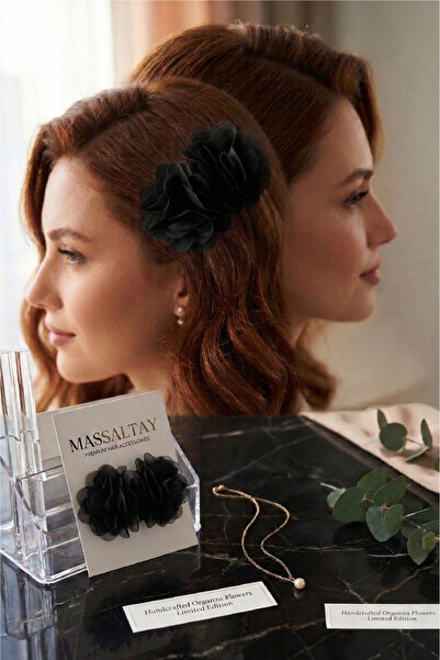Massaltay Σετ 2 τεμαχίων αξεσουάρ μαλλιών από σιφόν με λουλούδια λέιζερ – Παι...