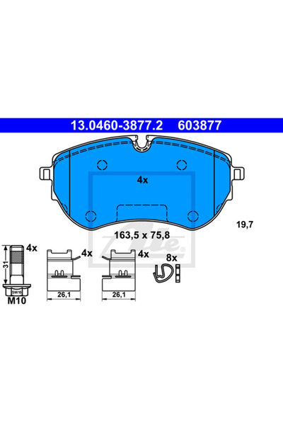 Ate Σετ τακάκια φρένων, δισκόφρενα 13.0460-3877.2 Vw Amarok/Amarok Πλατφόρμα ...