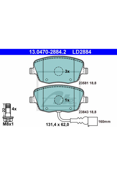 Ate Σετ τακάκια φρένων, δισκόφρενο 13.0470-2884.2