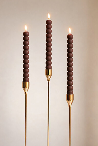 By Şirin Candle Şamdan Bubble Mum Kahve Renk 3 lü