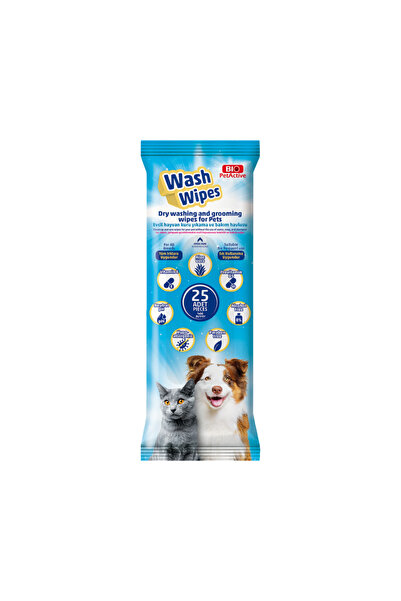 Bio PetActive Wash Wipes Dry Cleaning and Care 25 Pcs for Cats & Dogs Pack of 3