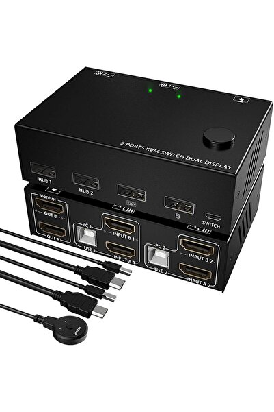 VipDeluXe HDMI KVM switch 2X2, 2 Bağlantı Noktalı HDMI KVM Anahtar Çift Monit...