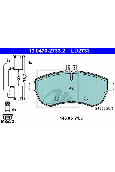 Ate Σετ τακάκια φρένων, δισκόφρενο 13.0470-2733.2 Mercedes-Benz C-Class/C-Cla...
