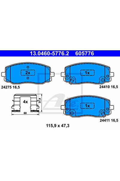 Ate Σετ τακάκια φρένων, δισκόφρενο 13.0460-5776.2