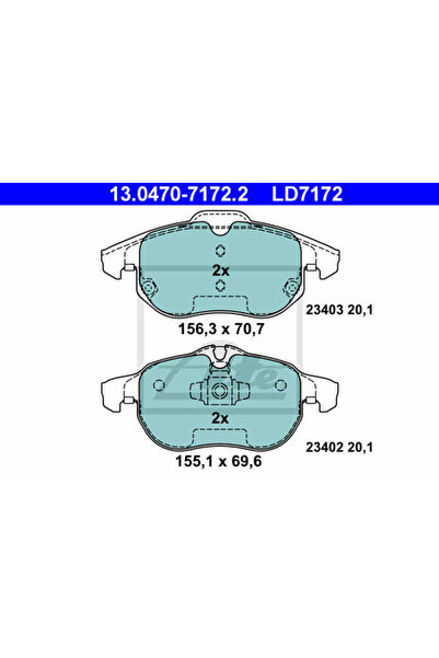 Ate Σετ τακάκια φρένων, δισκόφρενο 13.0470-7172.2