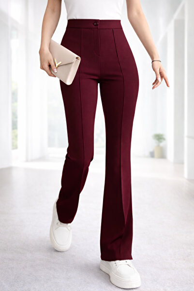 FİFTY ONE Women's Black High Waist Slim-fit Flare Leg Palazzo Pants