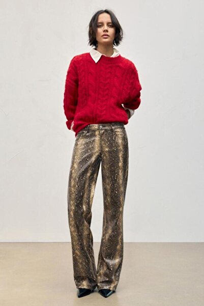 Buti Allbucks Pullbear, Yilan Patterned Suni̇ De Leather Long Cut Pants Abpnb...