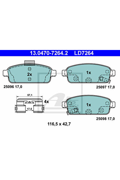 Ate Σετ τακάκια φρένων, δισκόφρενο 13.0470-7264.2
