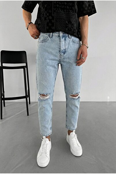MADZEYMODA Ripped Detailed Denim Men's Ice Blue Jean Jeans Trousers Mz412