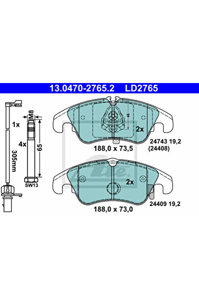 Ate Σετ τακάκια, Δισκόφρενα 13.0470-2765.2 Audi A6 Allroad C7/A6 C7/A6 C7 Avant