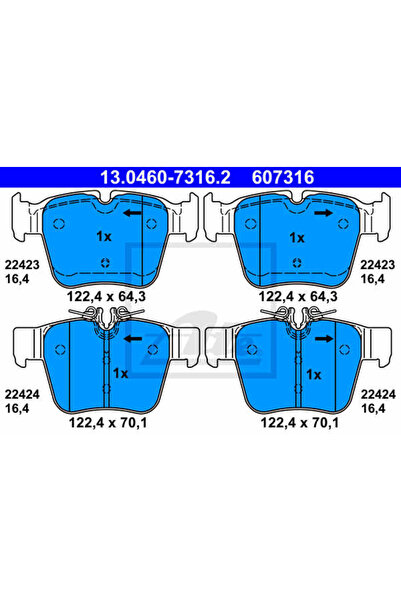 Ate Σετ τακάκια φρένων, δισκόφρενο 13.0460-7316.2