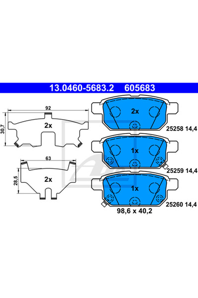 Ate Σετ τακάκια φρένων, δισκόφρενο 13.0460-5683.2