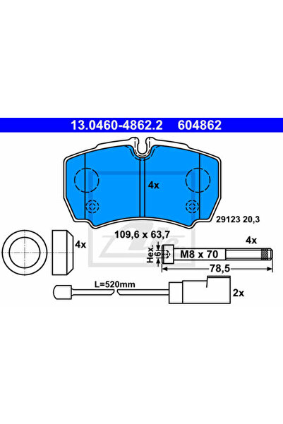 Ate Σετ τακάκια φρένων, δισκόφρενο 13.0460-4862.2