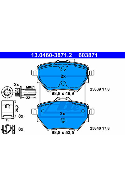 Ate Set plăcuțe de frână, frână pe disc 13.0460-3871.2