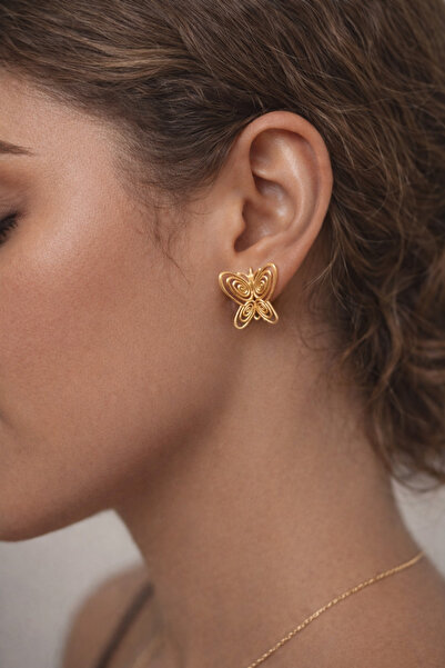 BES Füsun Kelebek Küpe – Masumiyet Müzesi Model Altın Renk Pirinç Kaplama Vin...