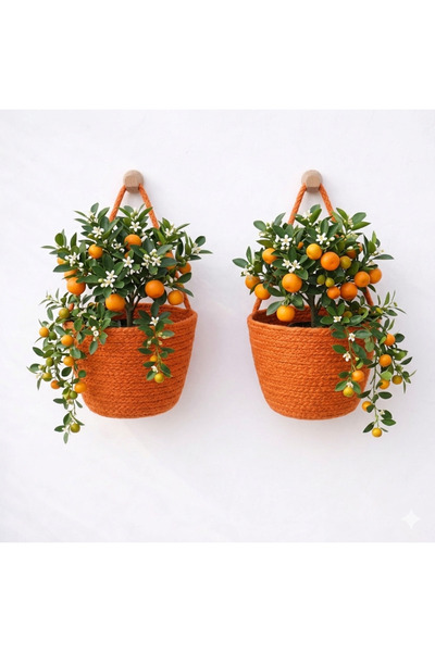 ENA Saksılık mini dekoratif sepet, 2li mini çiçeklik, hasır sepet 12x10