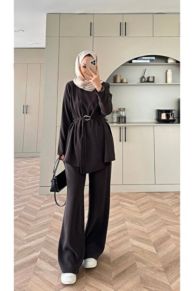 Alaise Broş Kemer Detayli Modal Takim Acı Kahve