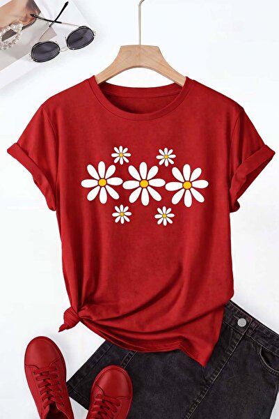 Trend Sizde Tricou unisex roșu 7lipapatya cu imprimeu guler rotund