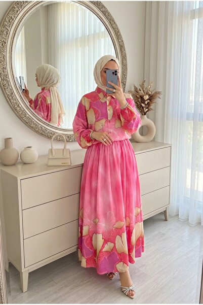 Kirazca Butik Women's Patterned Two-Piece Hijab Set Shirt Skirt Comfortable F...