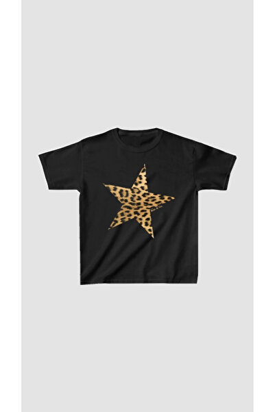 Violon Leopard Printed Li Yıldız Printed Black Women Cropped