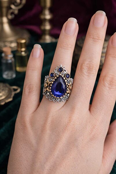 ErdoğanSilver 925 Ayar Gümüş Telkari Damla Taşlı Otantik Kadın Yüzük – Vintag...