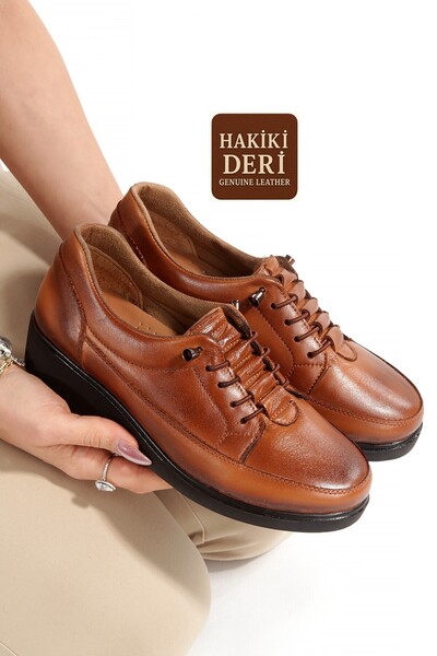 Modabuymus Tan Color Genuine Leather Anatomical Rubber Laced Casual Lightweig...