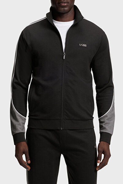 BOSS Kontrast Detaylı Pamuklu Regular Fit Dik Yaka Fermuarlı Sweat Erkek SWEA...