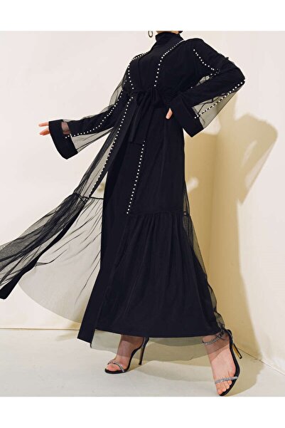 Lavanta Tekstil İnci t Tulle Detail Abaya Set