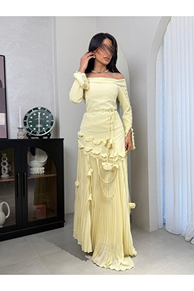 Warazan Elegant dress with pleats and a drawstring waist