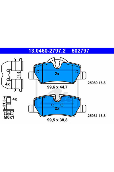 Ate Σετ τακάκια φρένων, δισκόφρενο 13.0460-2797.2