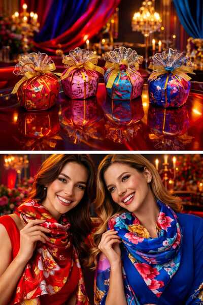 OEM Set 5 buc.Cutie Cadou Premium cu Eșarfă Elegantă pt.Femei,Ideală pt.8 Mar...