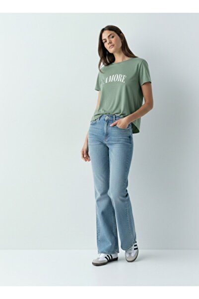 Ltb Amoure Printed Relaxed Green T-Shirt