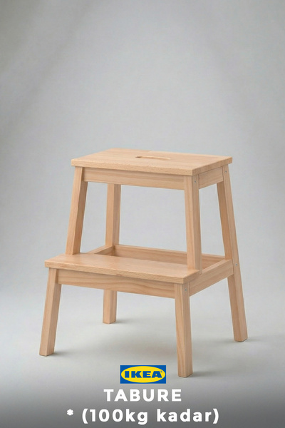 IKEA Basamak Taburesi, Masif Ahşap, Kaliteli Malzeme - Maks. Ağırlık 100kg