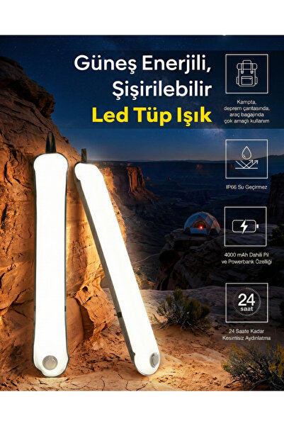 GUCSO Güneş Enerjili Şişirilebilir LED Kamp Lambası 4000mAh Solar Işık, Outdo...