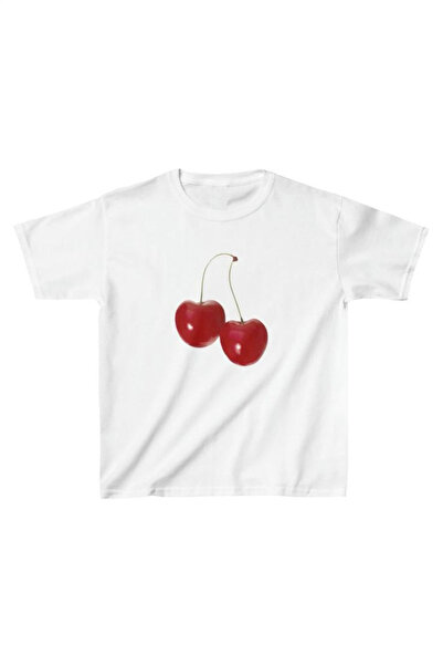 Violon تي شيرت أبيض بتصميم بسيط مع شكل الكرز