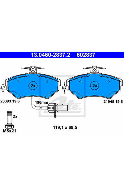 Ate Brake pad set, disc brake 13.0460-2837.2