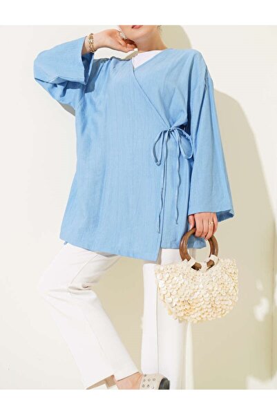 Lavanta Tekstil İp B cu detaliu cu șnur Kimono