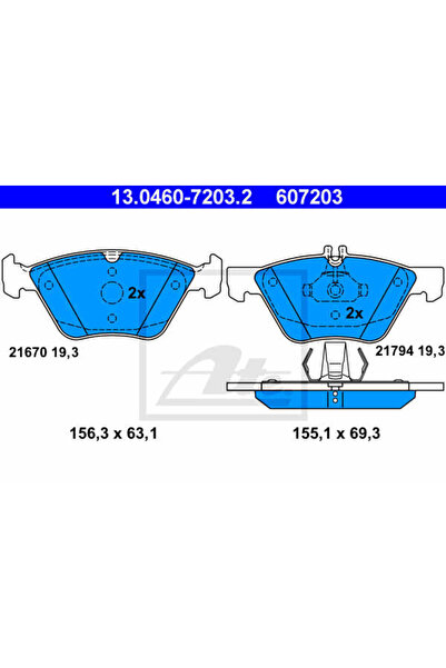 Ate Σετ τακάκια φρένων, δισκόφρενο 13.0460-7203.2