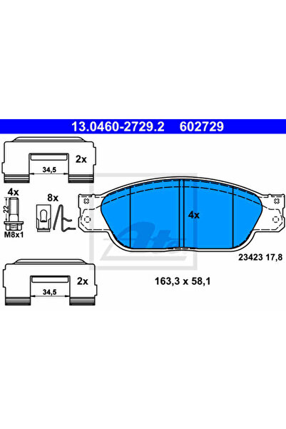 Ate Σετ τακάκια φρένων, δισκόφρενο 13.0460-2729.2